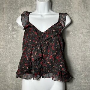 Abercrombie‎ Fitch Cami Top Small Ruffles Babydoll Floral Layers Metallic Y2K